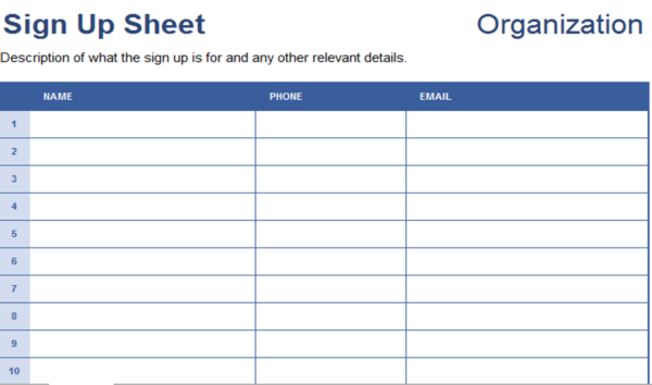 Sign Up Sheet Simple